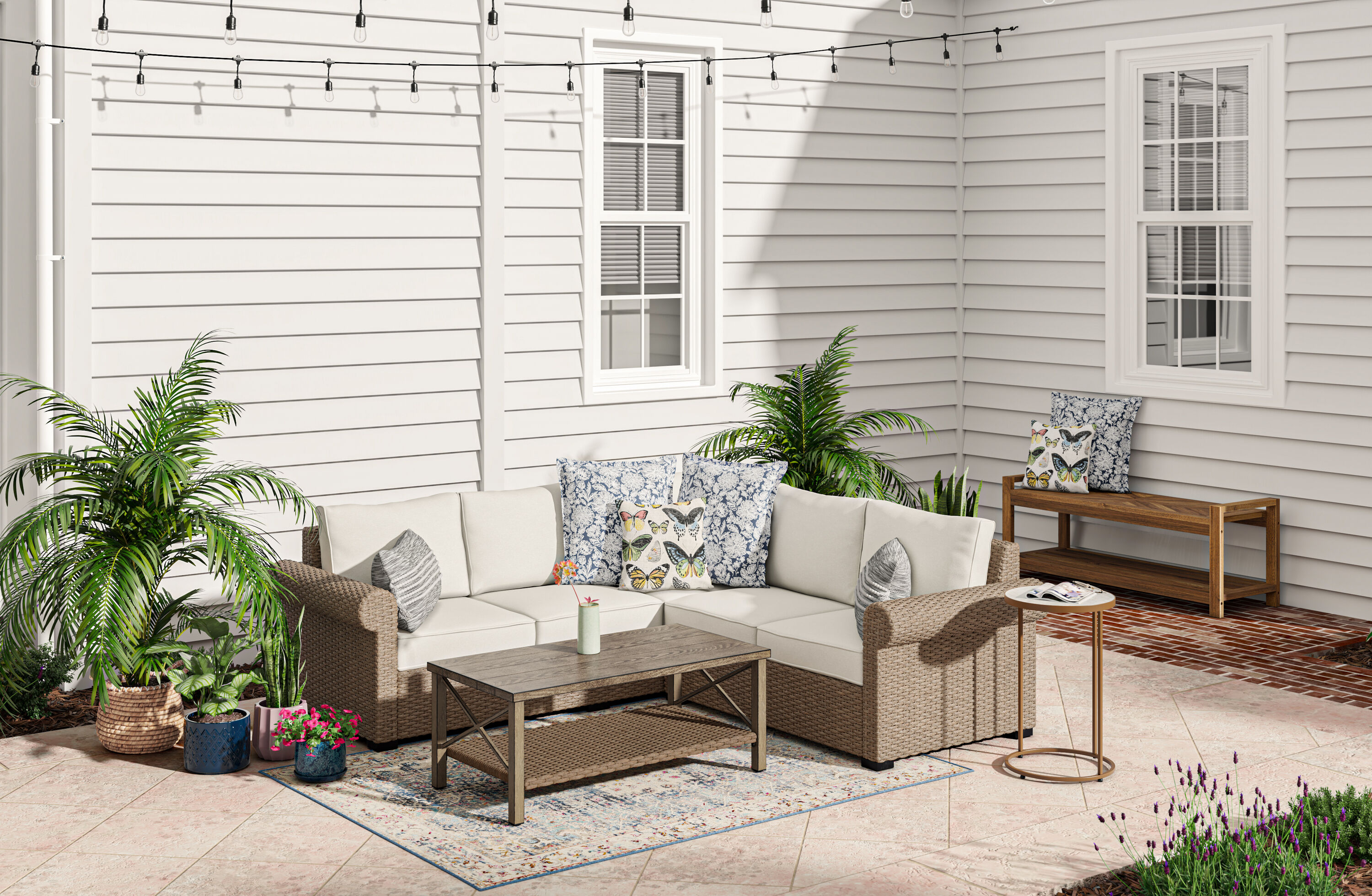 Hampton bay breeze cove patio discount sectional seating set with pergola