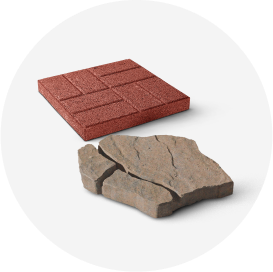 A brown concrete patio stone and a square red paver.