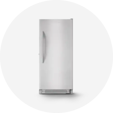 A stainless steel upright freezer.