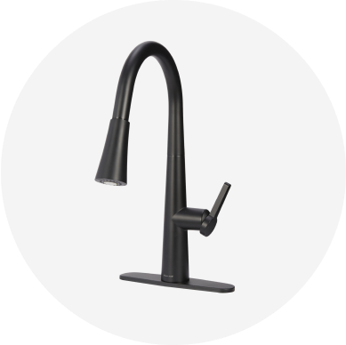 A black single-handle pull-down kitchen faucet.
