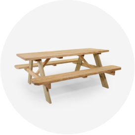 A wooden picnic table.
