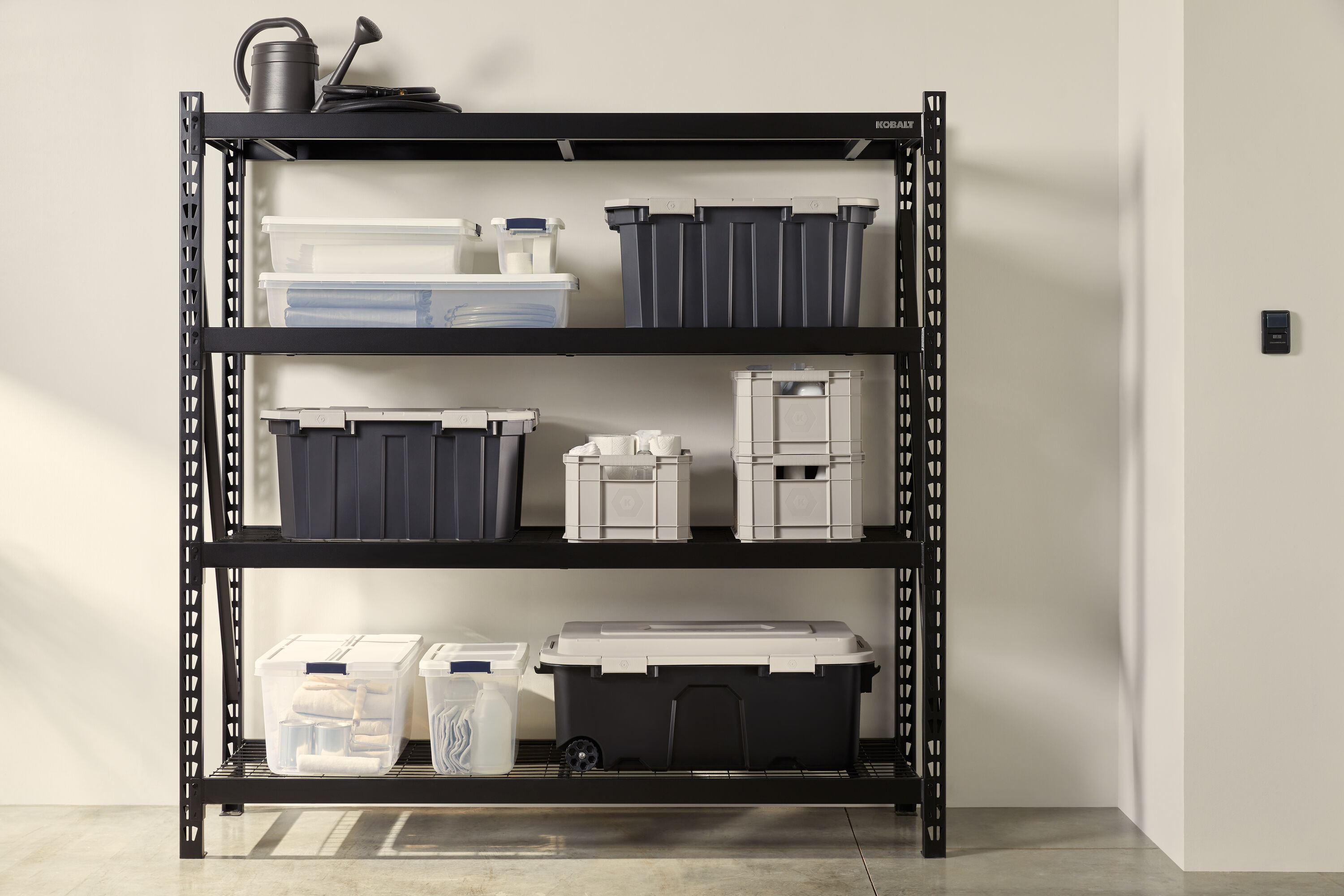 Kobalt  Garage Storage System with Free Standing Shelf & Storage Totes