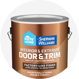 A gallon of H G T V Home by Sherwin-Williams door and trim paint.
