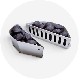 2 stainless charcoal trays with briquettes.