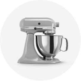 A gray Kitchen Aid stand mixer.