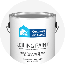 A gallon of H G T V Home by Sherwin-Williams ceiling paint.