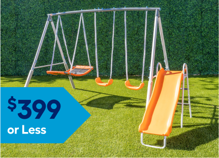 Swing sets and playsets that cost $399 or less.
