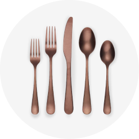 A set of copper flatware.