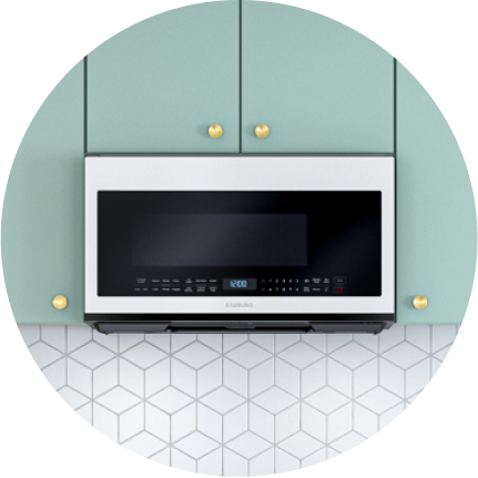 A white glass over-the-range microwave.