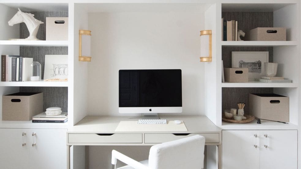 Home Office Ideas, Diy Built In Corner Desk And Shelves For Living Room