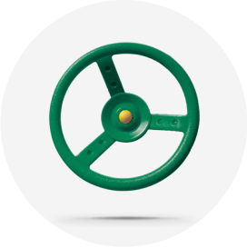 A green steering wheel playset accessory.
