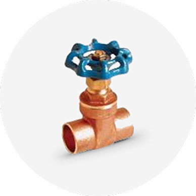 A lead-free brass gate valve with a blue handle.