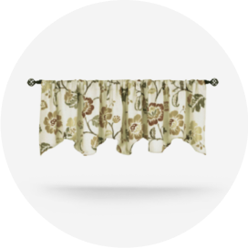 A valance with a floral pattern.
