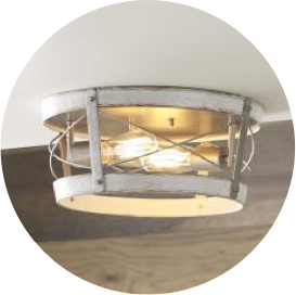 A Bradbury antique white and galvanized metal round 2-light flush mount light.