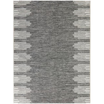 8 X 10 (ft) Black Indoor/Outdoor Stripe Mid-century Modern Area Rug.