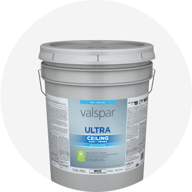A can of Valspar Ultra ceiling paint and primer.