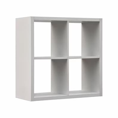 A white cube storage organizer.