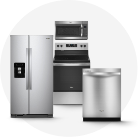 A kitchen appliance package including a fridge, dishwasher, range and microwave.