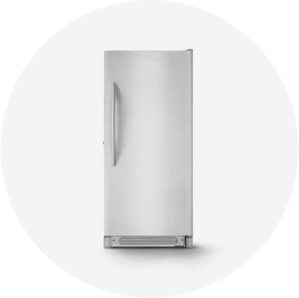 A stainless steel upright freezer.