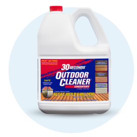 A white gallon jug of 30 Seconds outdoor cleaner.