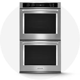 Black and stainless steel double wall ovens.