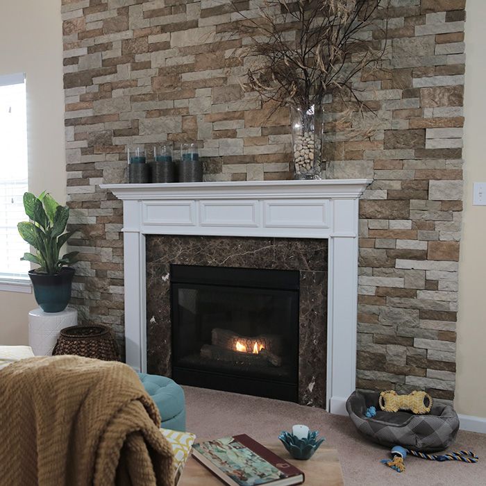 How To Install Faux Stone Veneer Lowe S, Flat Stone Around Fireplace