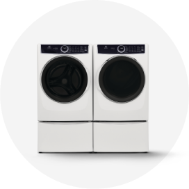 A white Electrolux washing machine and dryer set.