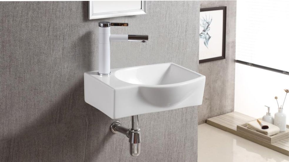 Bathroom Sink Without Pedestal Rispa   White Wall Mount Sink Chrome Faucet AH DP18 205162 