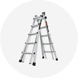 A Little Giant multi-position ladder open in an A-frame position.