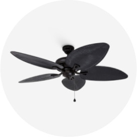 A black outdoor ceiling fan.