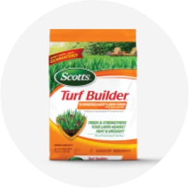 A bag of Scotts Turf Builder Summer Guard Lawn Food all-purpose insect control fertilizer.