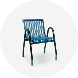 A blue metal park chair.