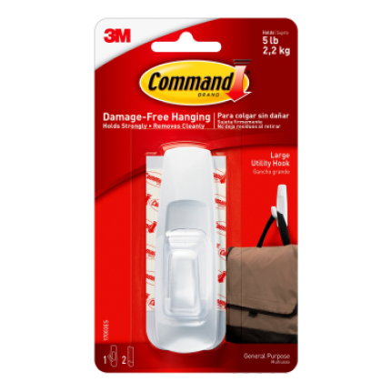 A clear general-purpose Command hook in red packaging.