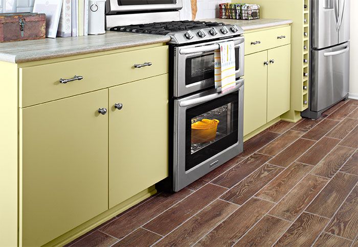 wood tile floor in kitchen