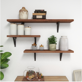 Furniture Cafe® Wooden Wall Shelves for Living Room, for Home Decor Items, Floating Book Rack for Study Room, Office, Kitchen 3Tiers, Size-  Standard