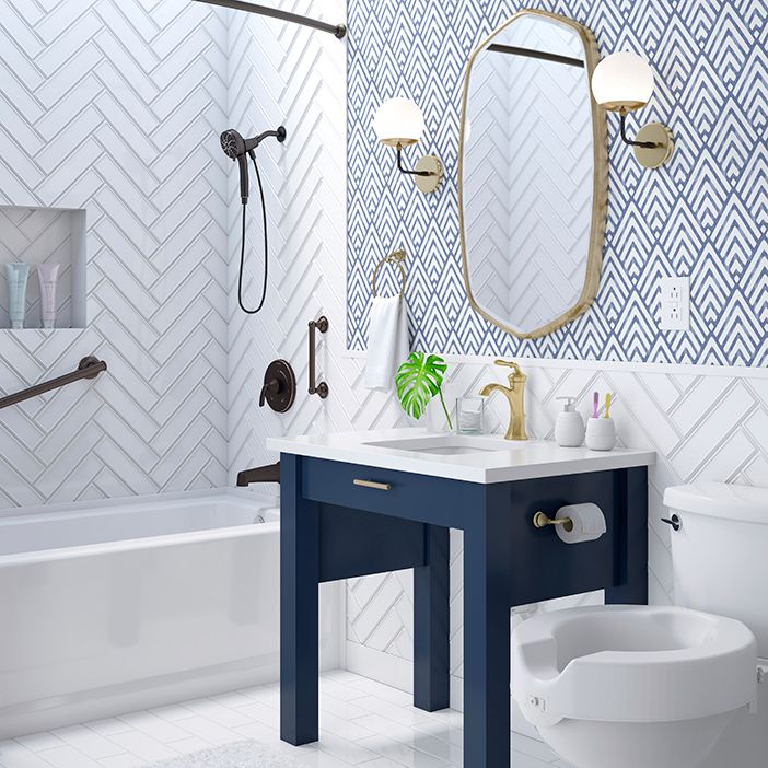 Bathroom Vanity Ideas For Remodeling Lowe S - Small Bathroom With Blue Vanity