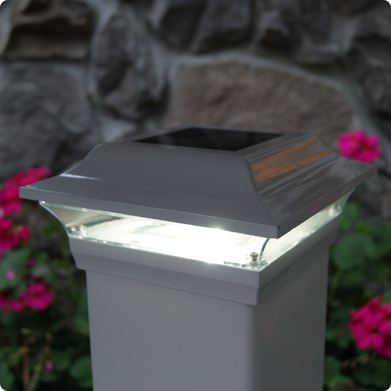 A gray single-head deck post cap light.