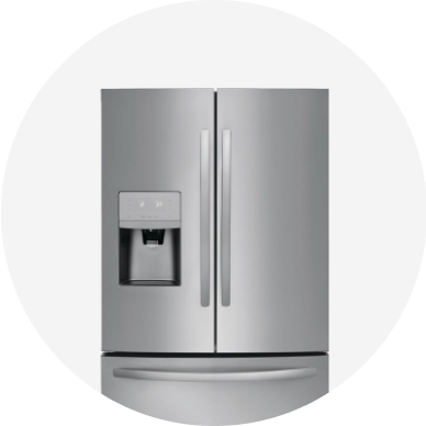 A stainless steel double-door refrigerator.