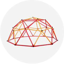 A red and yellow dome jungle gym.