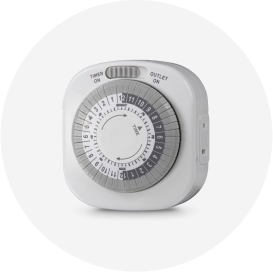 A white outdoor light timer.