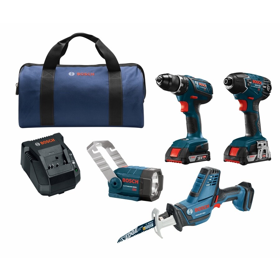 Bosch Compact Tough 4 Tool 18 Volt Power Tool Combo Kit With Soft