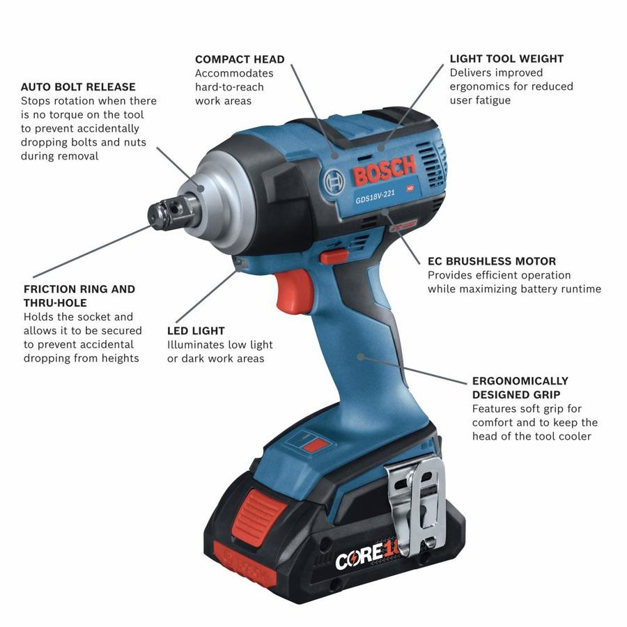 Bosch 18-Volt Variable Speed Brushless Drive Cordless Impact Wrench (2 ...