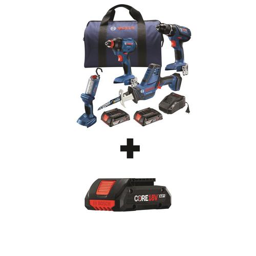 Bosch Core18v 4 Tool 18 Volt Power Tool Combo Kit With Soft Case