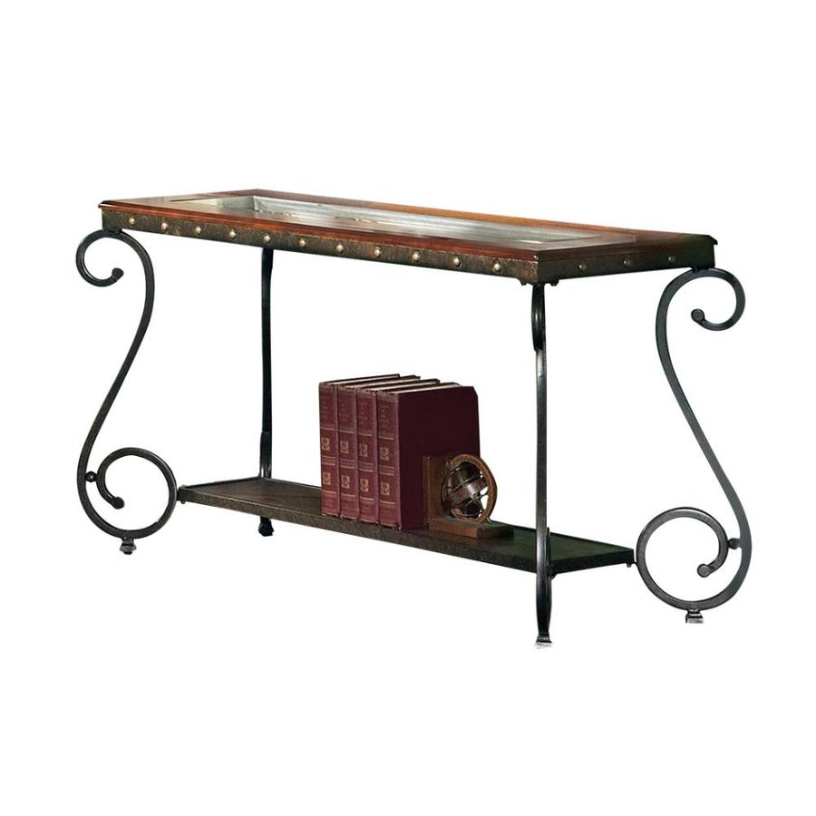 Steve Silver Ellery Medium Cherry Glass Rustic Sofa Table At