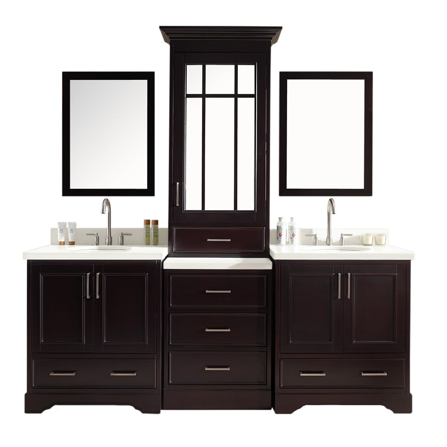 Ariel Stafford 85 In Espresso Undermount Double Sink Bathroom Vanity With White Quartz Top Mirror Included In The Bathroom Vanities With Tops Department At Lowes Com