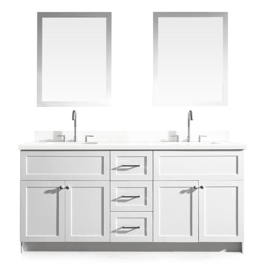 Shop ARIEL Hamlet White Double Sink Vanity with White Quartz Top (Common: 73-in x 22-in) at ...