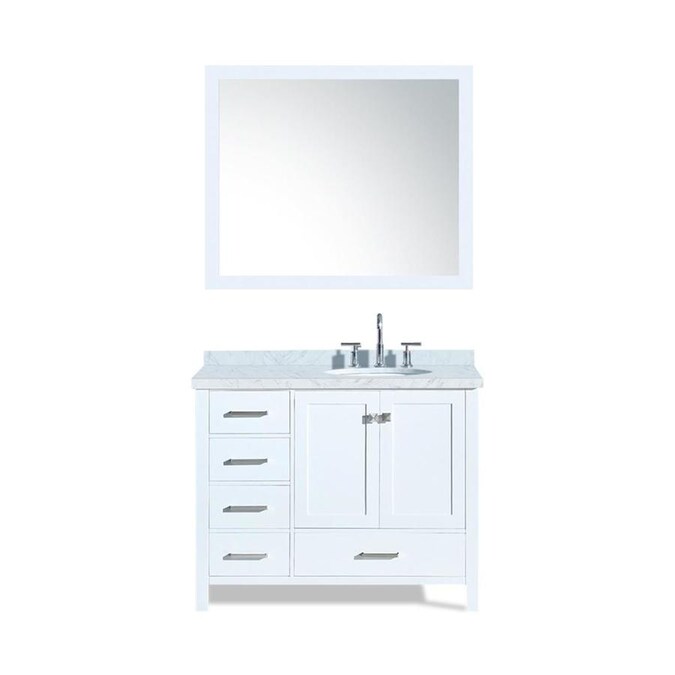 2 Soft Closing Doors 5 Full Extension Dovetail Drawers ARIEL Bathroom Vanity 43 Inch with Carrara White Marble Countertop and Oval Sink in Espresso with Backsplash No Mirror