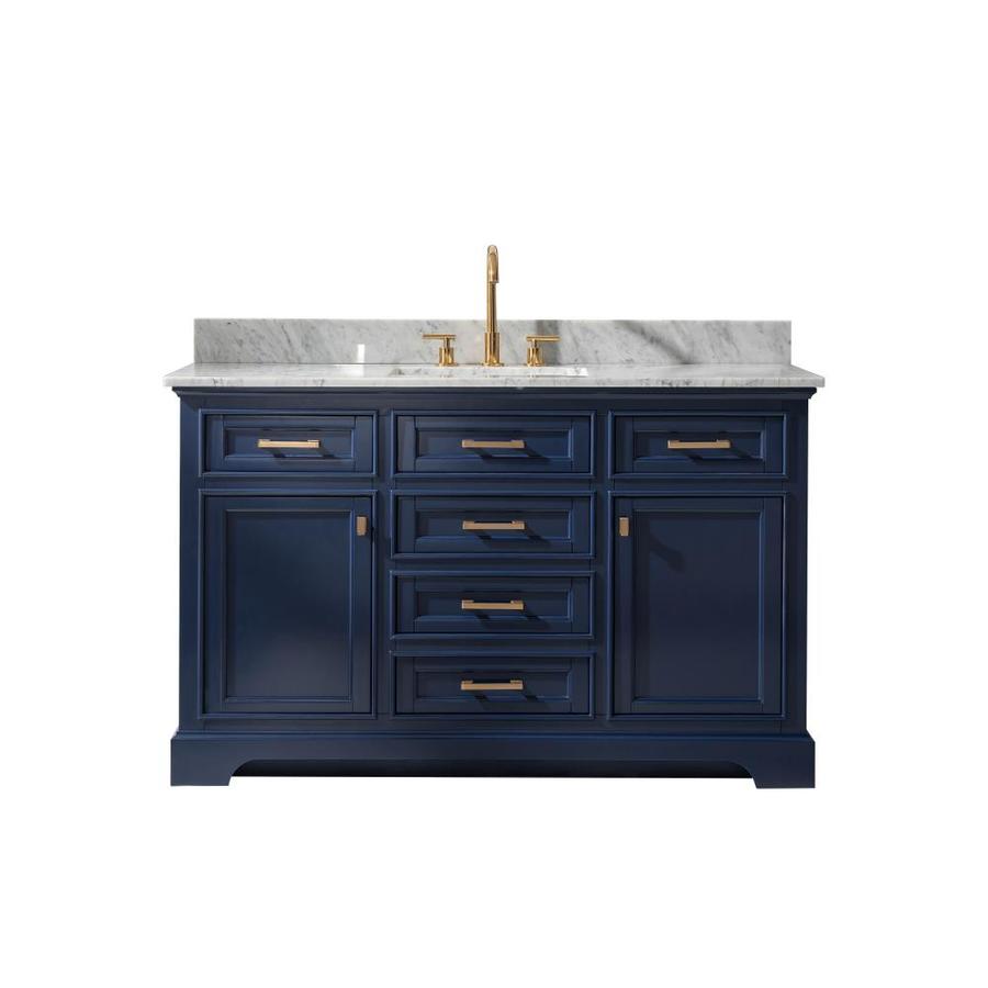 Design Element Valentino 54 In Blue Single Sink Bathroom Vanity With White Natural Marble Top In The Bathroom Vanities With Tops Department At Lowes Com