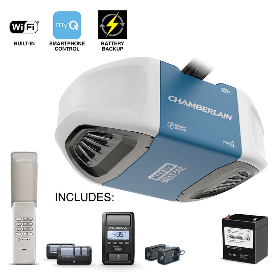 1 25 Hp Belt Drive Garage Door Opener Works With Myq With Built In Wifi Battery Back Up