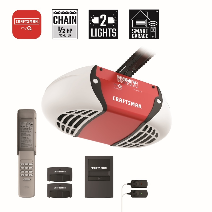 Craftsman 0 5 Hp Myq Smart Chain Drive Garage Door Opener With Myq And Wi Fi Compatibility In The Garage Door Openers Department At Lowes Com